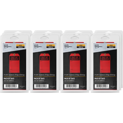 Out of Service Tags, Pre-Strung, 3" x 5-3/4", Red 25/PK