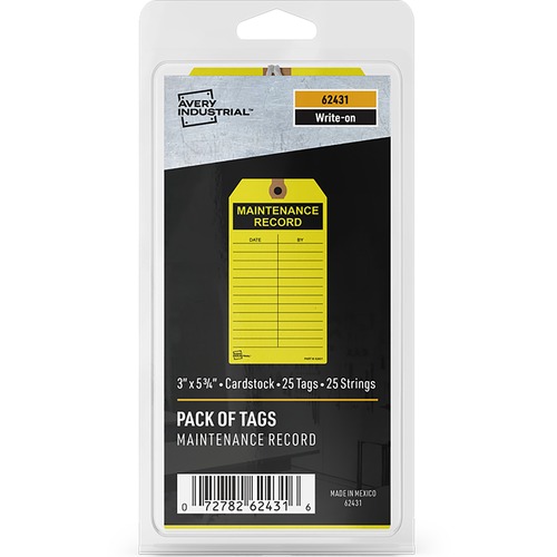 Maintenance Record Tags, Strung, 3"x5-3/4", Yellow 25/PK