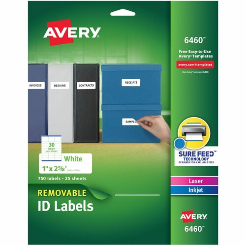 Laser/Inkjet Labels, Removable, 1" x 2-5/8", White 750/PK