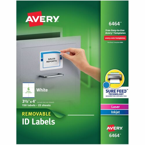 Laser/Inkjet Labels, Removable, 3-1/3" x 4", White 150/PK