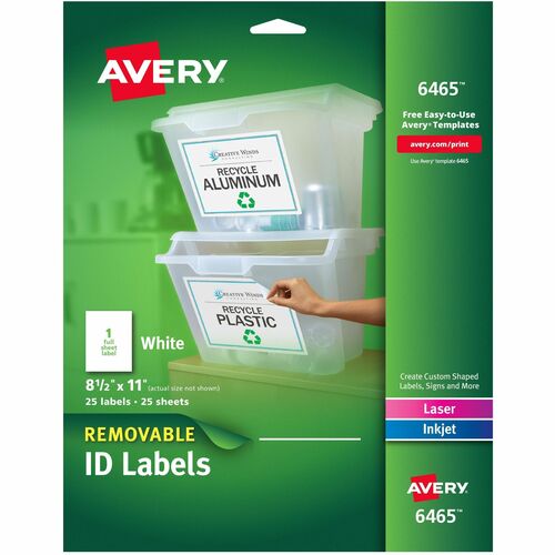 Laser/Inkjet Labels, Removable, 8-1/2" x 11", White 25/PK