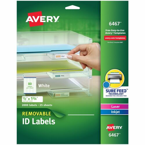 Laser/Inkjet Labels, Removable, 1/2" x 1-3/4", White 2000/PK