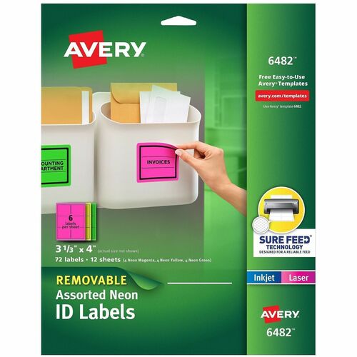 Laser/Inkjet Labels, Removable, 6 Up, 3-1/2" x 4", NE/AST 72/PK