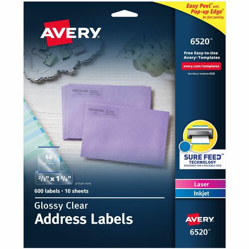 Mailing Labels, Return Address, 2/3"x1-3/4", Glossy Clear 600/PK