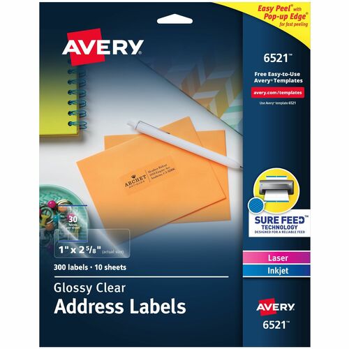 Mailing Labels, Address, 1"x2-5/8", Glossy CL 300/PK