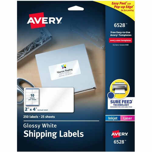 Mailing Labels, Shipping, 2" x 4", Glossy White 250/PK