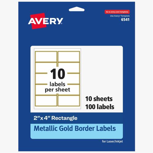 Labels, Address, With Gold Borders, 4" x 2", Matte White 100/PK