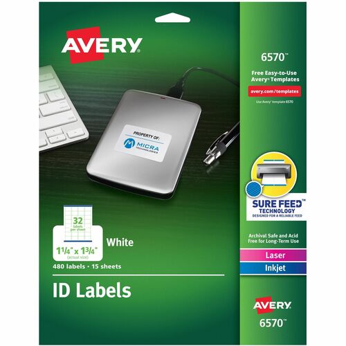 Perm ID Labels, 1-1/4"x1-3/4", White 480/PK