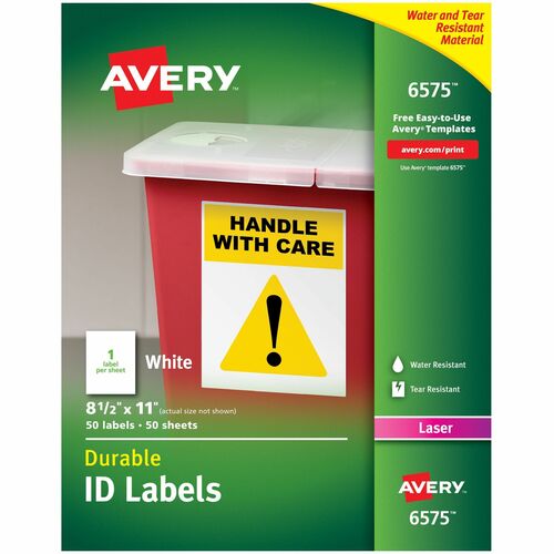 Durable ID Labels, Laser, Permanent, 8-1/2" x 11", White 50/PK