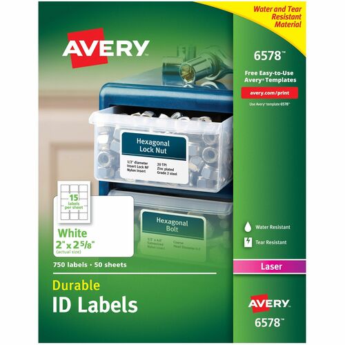 Durable ID Labels, Laser, Permanent, 2" x 2-5/8", WE 750/PK