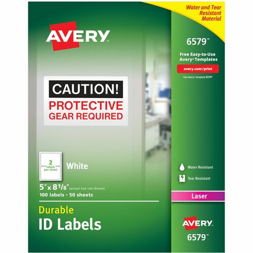 Durable ID Labels, Laser, Permanent, 5"x8-1/8", WE 100/PK