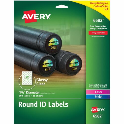 Multipurpose Labels, Round, 1-5/8" Dia., Glossy CL 500/PK
