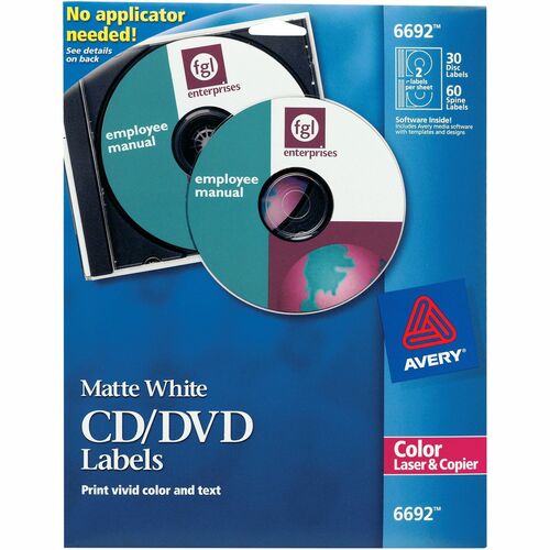 CD/DVD Labels, Laser Printable, Matte White 30/PK