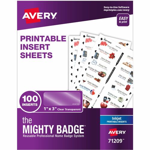 Inserts, f/Mighty Badges, Inkjet, 1"x3", Clear 100/PK
