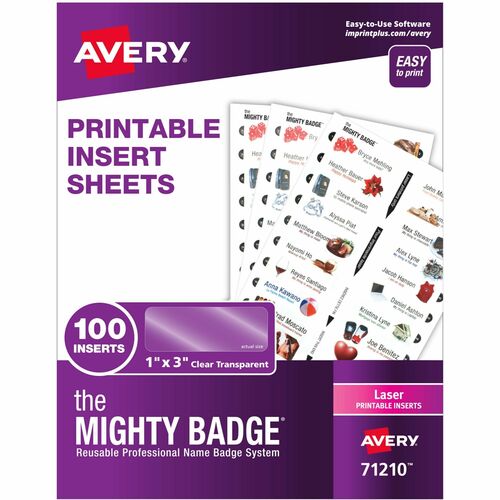 Inserts, F/Mighty Badges, Laser, 1" x 3", Clear 100/PK