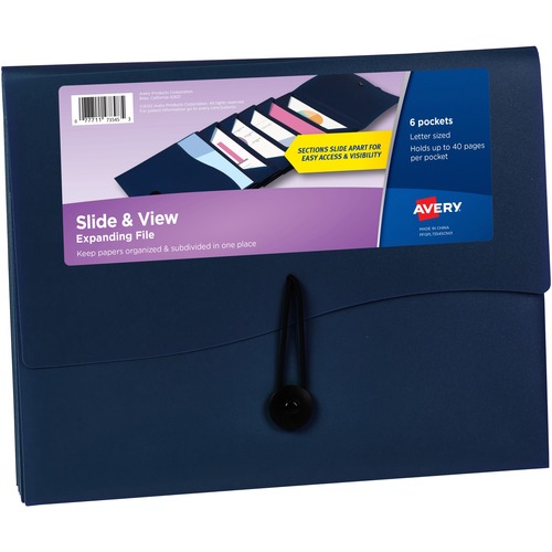 File Folder, 6-Pocket, Slide & View, Expanding, Letter-Size, Navy