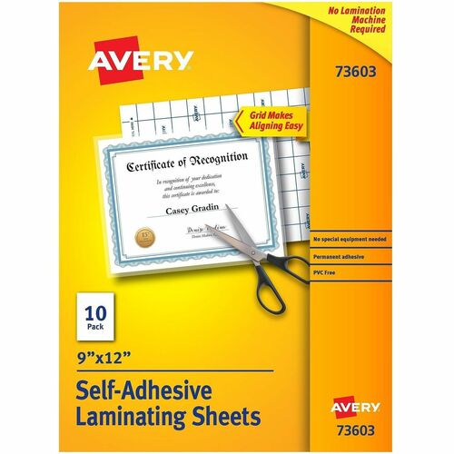 Self Adhesive Laminating Sheets, 9" x 12", Clear 10/PK