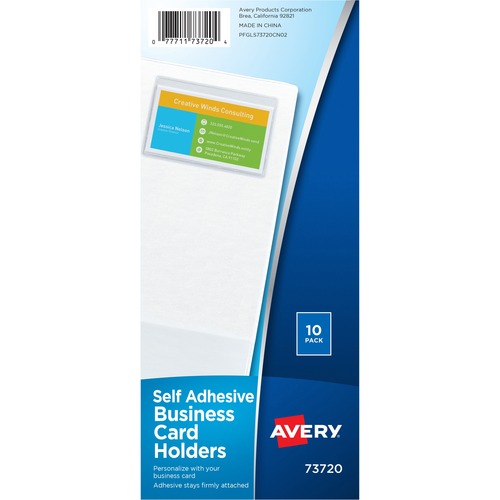 Business Card Holder, Self Adhesive, Holds 2"x3-1/2" Card 10/PK