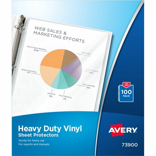 Sheet Protectors, Top-Load, 3 Hole Punch, Heavyweight, 11" x 8-1/2", Clear 100/BX
