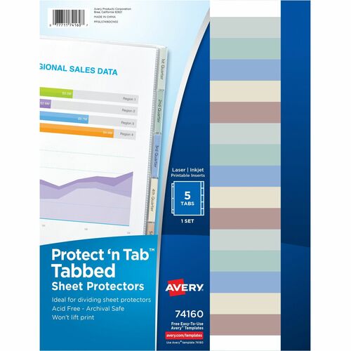 Tab Sheet Protectors, 5 Tab/St, 8-1/2" x 11", Clear 5/ST