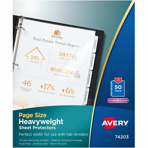 Sheet Protectors, 3 Hole Punch, 11" x 8-1/2", Diamond Clear 50/BX