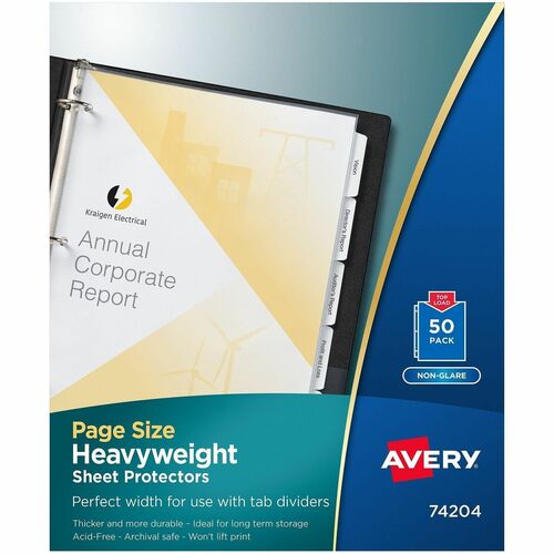 Sheet Protectors, 3 Hole Punch, Heavyweight, 11" x 8-1/2", Nonglare 50/BX