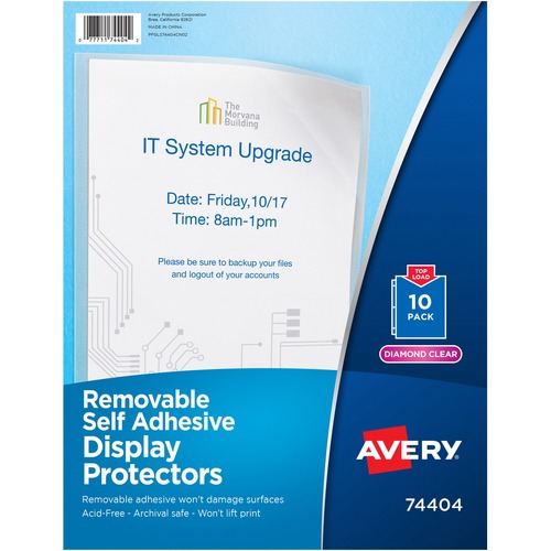 Self Adhesive Sheet Protectors, Removable, 11" x 8-1/2", Clear 10/PK