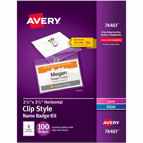 Name Badges, With Clip, Top Load, 2-1/4" x 3-1/2", White 100/BX