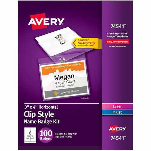Name Badges, With Clip, Top Load, 3" x 4", White 100/BX