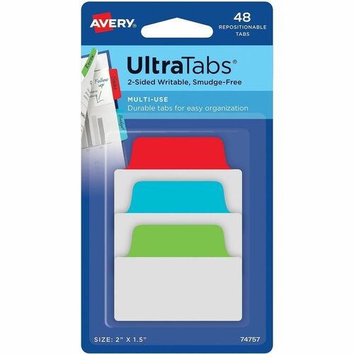 Tabs, Repositionable, 2-Sided, 2" x 1-1/2", Primary AST 48/PK