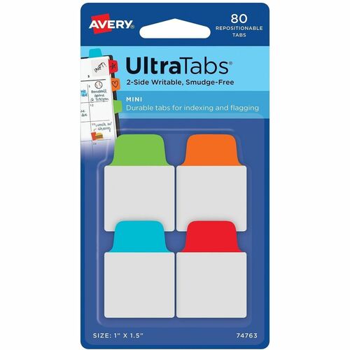 Ultra Mini Tabs, 1" x 1-1/2", Primary AST 80/PK