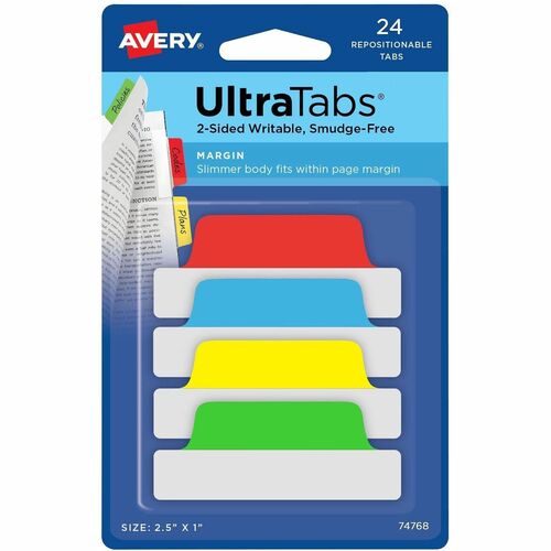 Ultra Margin Tabs, 2-1/2" x 1", Primary AST 24/PK