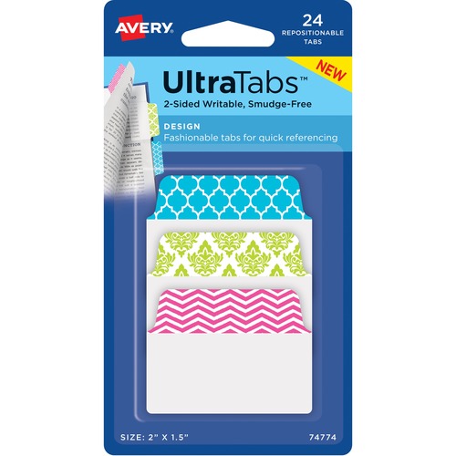 Tabs, Ultra, 2-Sided, 2" x 1-1/2", Blue/Green/Pink 24/PK