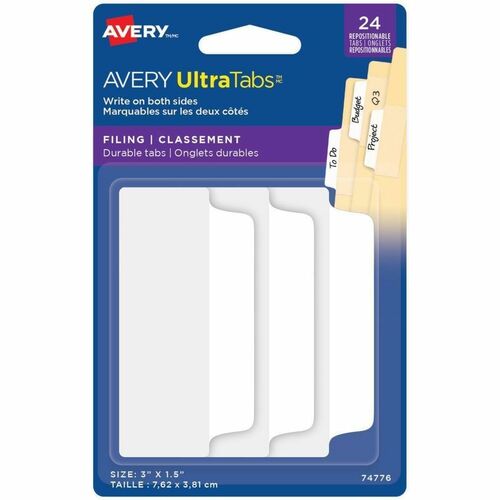 Tabs, Ultra, 2-Sided, 3" x 1-1/2", White 24/PK