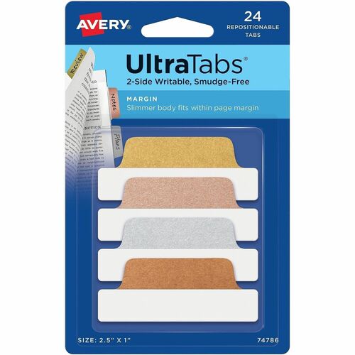Tabs, Repositionable, 2-Sided, 2-1/2" x 1", Metallics 24/PK