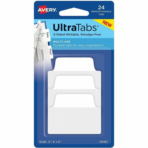Tabs, Ultra, 2-Side Writable, Multi-Use, 2" x 1-1/2", White 24/PK