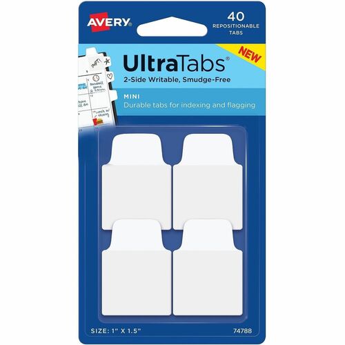 Tabs, Ultra, 2-Side Writable, Mini, 1" x 1-1/2", White 40/PK