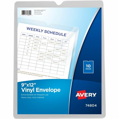 Vinyl Envelopes, 9" x 12", Heavyweight, Top Thumb Notched, Clear 10/PK