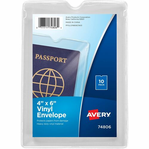Vinyl Envelopes, 4" x 6", Heavyweight, Top Thumb Notched, Clear 10/PK