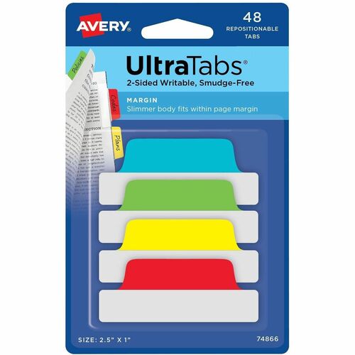 Tabs, Repositionable, 2-Sided, 2-1/2" x 1", AST 48/PK