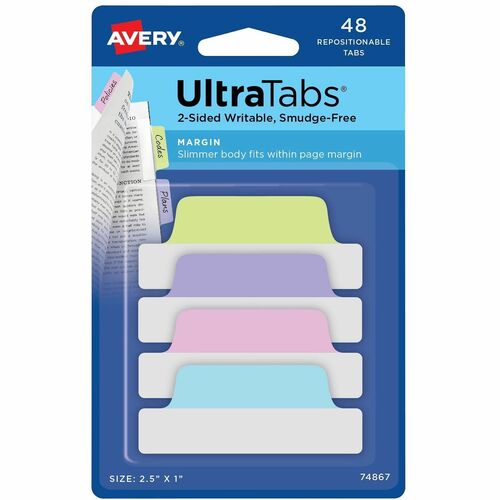 Tabs, Repositionable, 2-Sided, 2-1/2" x 1", AST Pastel 48/PK