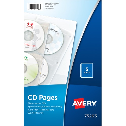 CD/DVD Storage Pages, For 3 Ring Binders, 2-Sided, Clear 5/PK