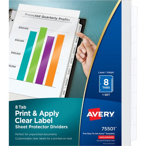 Laser/Inkjet Pocket Divider, Punched, 8-Tab, 11" x 8-1/2", Clear