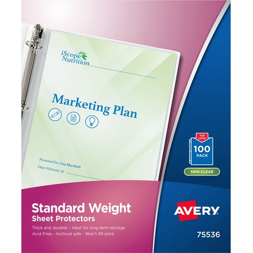 Sheet Protectors, Std Weight, 8-1/2" x 11", Semi-Clear 100/BX