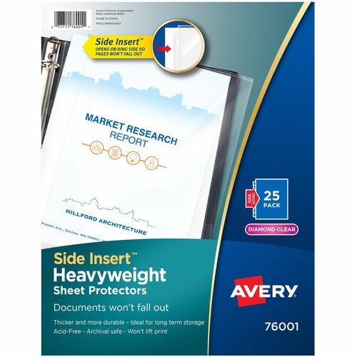 Sheet Protectors, Side Load, Heavyweight, 8-1/2" x 11", Diam CL 25/PK