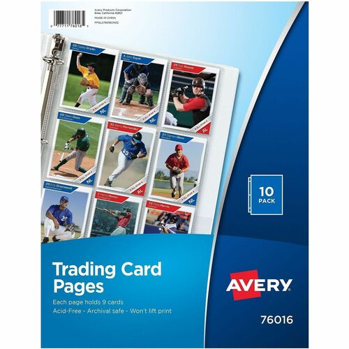10 Trading Card Pages, 3 Hole Punch, 9 Card/Page Cap, Clear 24/CT