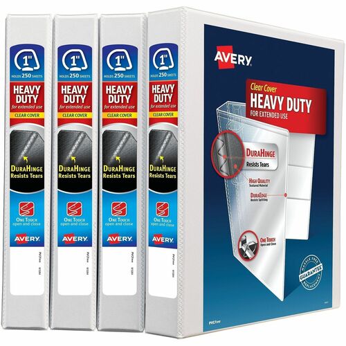 Heavy-Duty Non Stick View Binder with DuraHinge and Slant Rings, 3 Rings, 11 x 8.5, White 4/PK