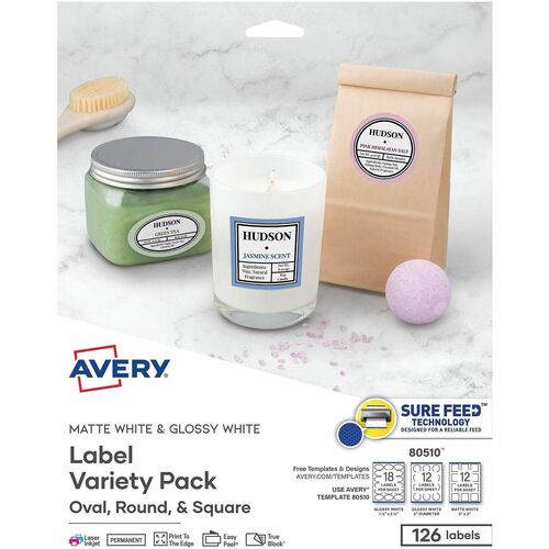 Labels, Assorted Shapes, Sure Feed, White, 126/PK 5/CT