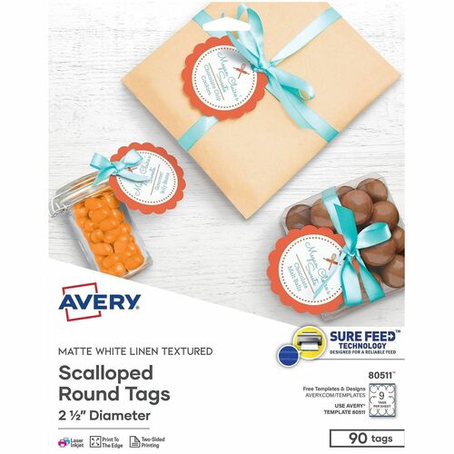 Tags, Round, Scalloped, Textured, 2-1/2" Diameter, White, 90/PK 5/CT