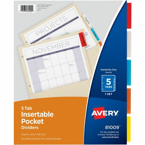 Insertable Divider, Pocket/Tabs, Tabs, 8-7/8" x 11", AST 5/ST